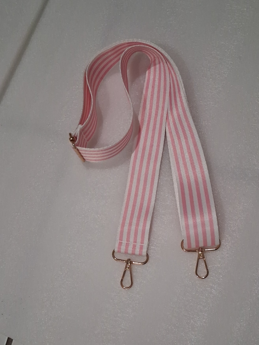 Adjustable Pink and White Striped Bag Strap - Unbranded